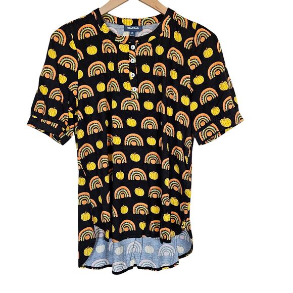 Modcloth Winning Them Over Short Sleeve Top Black Pumpkin Women's Medium Casual - Picture 1 of 8